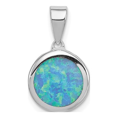 Sterling Silver Lab-Created Opal Round Pendant