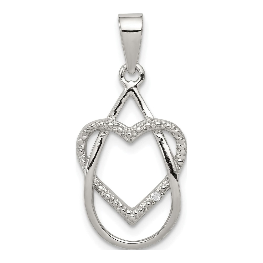 Sterling Silver CZ Heart Pendant, Rhodium-Plated