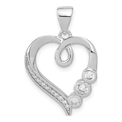Sterling Silver CZ Open Heart Pendant