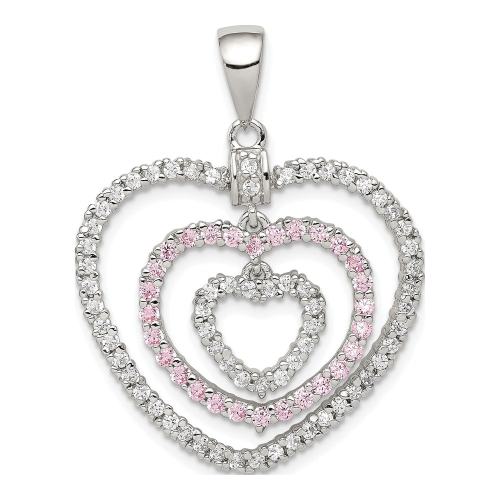 Sterling Silver CZ Hearts Pendant