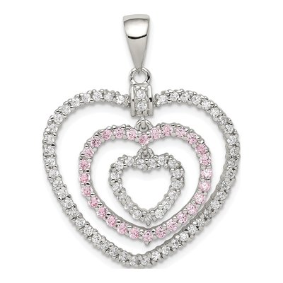 Sterling Silver CZ Hearts Pendant