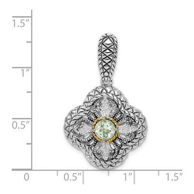 Sterling Silver & 14K Gold Prasiolite & CZ Clover Pendant – view 4