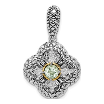Sterling Silver & 14K Gold Prasiolite & CZ Clover Pendant
