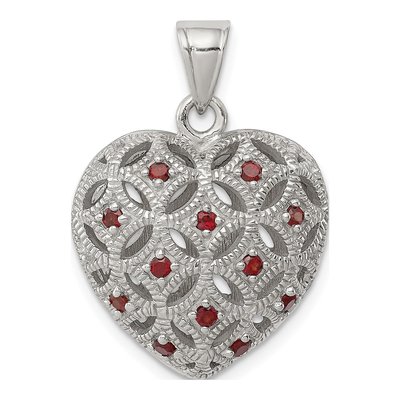 Sterling Silver Garnet Heart Pendant