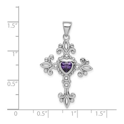 Sterling Silver Amethyst Heart Cross Pendant – view 4