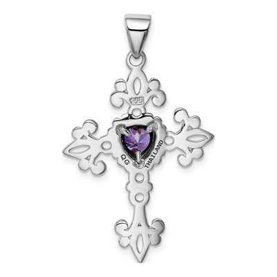 Sterling Silver Amethyst Heart Cross Pendant – view 5