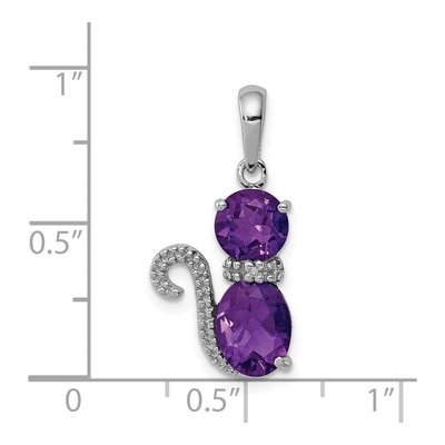 Sterling Silver Amethyst & Diamond Cat Pendant – view 4
