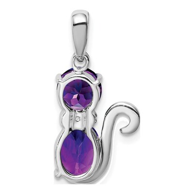 Sterling Silver Amethyst & Diamond Cat Pendant – view 5