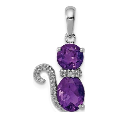 Sterling Silver Amethyst & Diamond Cat Pendant