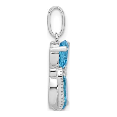 Sterling Silver Swiss Blue Topaz & Diamond Cat Pendant – view 3