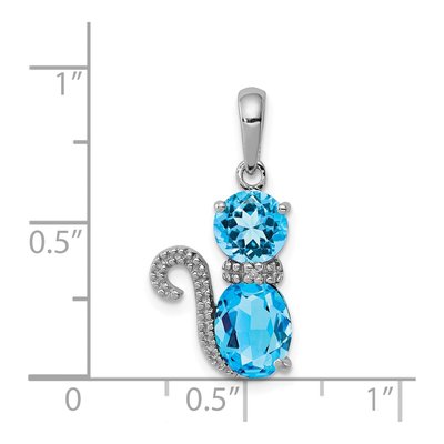 Sterling Silver Swiss Blue Topaz & Diamond Cat Pendant – view 4
