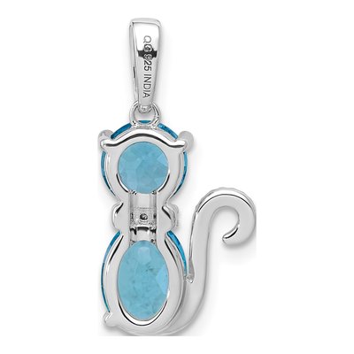 Sterling Silver Swiss Blue Topaz & Diamond Cat Pendant – view 5