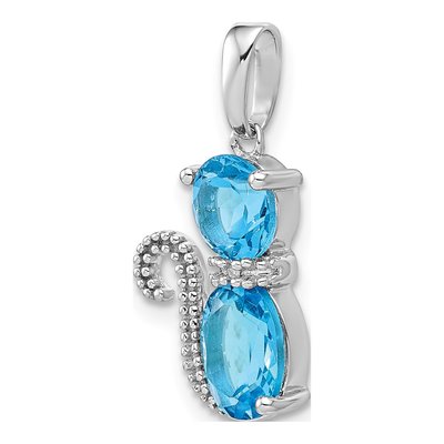 Sterling Silver Swiss Blue Topaz & Diamond Cat Pendant – view 6