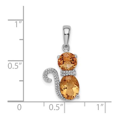 Sterling Silver Citrine & Diamond Cat Pendant – view 4