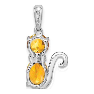 Sterling Silver Citrine & Diamond Cat Pendant – view 5