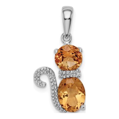 Sterling Silver Citrine & Diamond Cat Pendant
