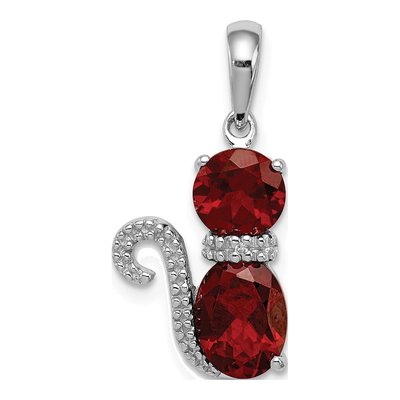 Sterling Silver Garnet & Diamond Cat Pendant