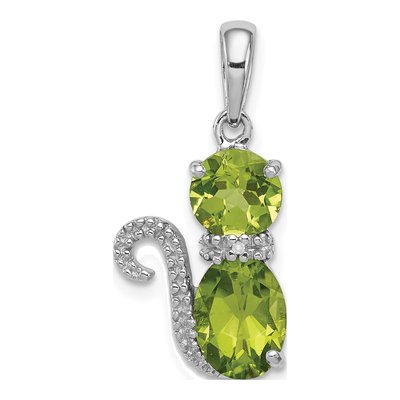 Sterling Silver Peridot & Diamond Cat Pendant