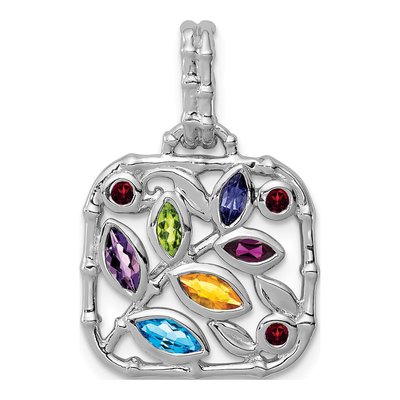 Sterling Silver Swiss Blue Topaz & Amethyst Multi Marquise Pendant