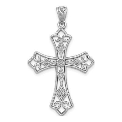 Sterling Silver 1/10 ct tw Diamond Filigree Cross Pendant