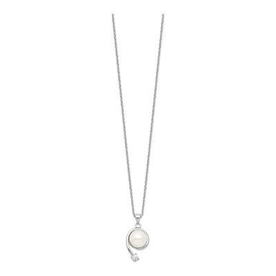 Sterling Silver Freshwater Cultured Pearl & CZ Button Necklace – view 3