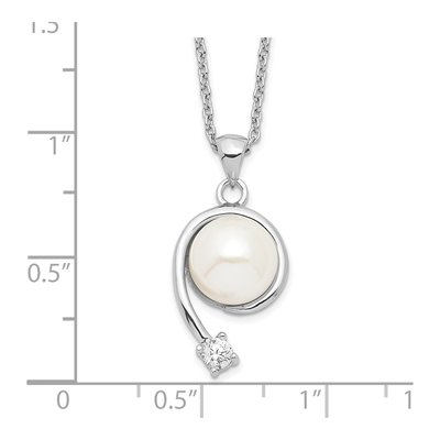 Sterling Silver Freshwater Cultured Pearl & CZ Button Necklace – view 4