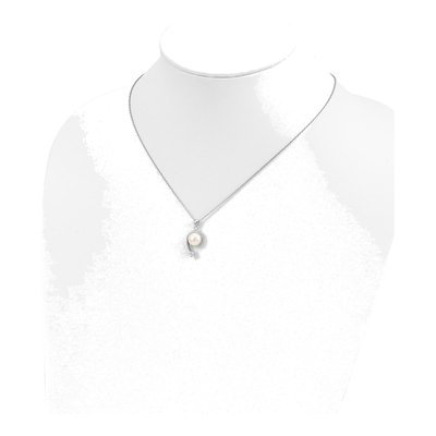 Sterling Silver Freshwater Cultured Pearl & CZ Button Necklace – view 5