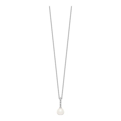 Sterling Silver Freshwater Cultured Pearl & CZ Teardrop Necklace – view 3
