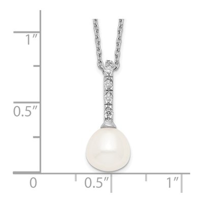 Sterling Silver Freshwater Cultured Pearl & CZ Teardrop Necklace – view 4