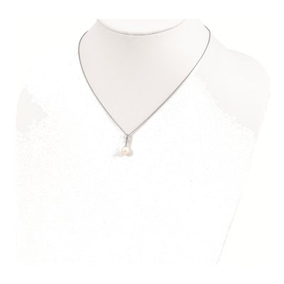 Sterling Silver Freshwater Cultured Pearl & CZ Teardrop Necklace – view 5