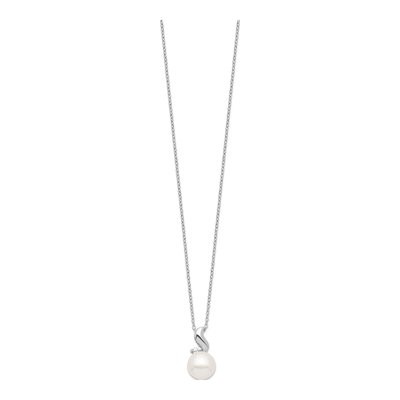 Sterling Silver Freshwater Cultured Pearl & CZ Button Necklace – view 3