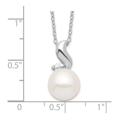 Sterling Silver Freshwater Cultured Pearl & CZ Button Necklace – view 4