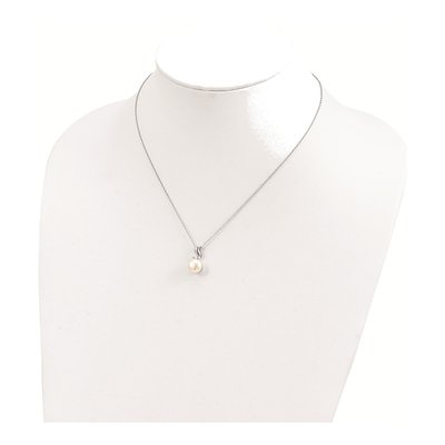 Sterling Silver Freshwater Cultured Pearl & CZ Button Necklace – view 5