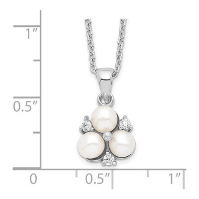 Sterling Silver Freshwater Cultured Pearl & CZ Button 3-Pearl Necklace – view 4