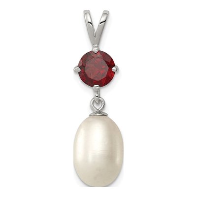 Sterling Silver Freshwater Cultured Pearl & Garnet Teardrop Pendant