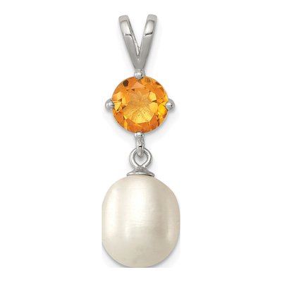 Sterling Silver Freshwater Cultured Pearl & Citrine Teardrop 75CI Pendant