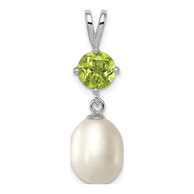 Sterling Silver Freshwater Cultured Pearl & Peridot Teardrop 90PE Pendant