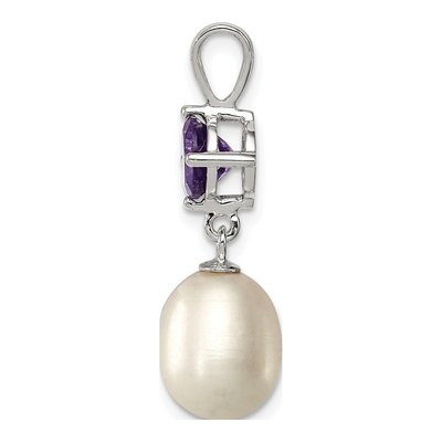 Sterling Silver Freshwater Cultured Pearl & Amethyst Teardrop 75AM Pendant – view 3