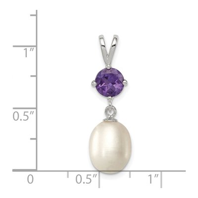 Sterling Silver Freshwater Cultured Pearl & Amethyst Teardrop 75AM Pendant – view 4