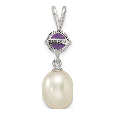 Sterling Silver Freshwater Cultured Pearl & Amethyst Teardrop 75AM Pendant – view 5