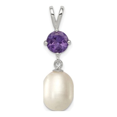Sterling Silver Freshwater Cultured Pearl & Amethyst Teardrop 75AM Pendant