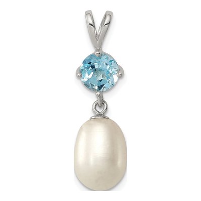 Sterling Silver Freshwater Cultured Pearl & Sky Blue Topaz Pendant