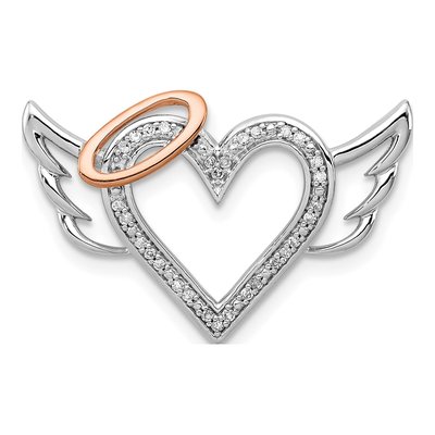 Sterling Silver 0.09 ct tw Diamond Heart Wings Slide Pendant