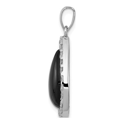 Sterling Silver Onyx & CZ Teardrop Pendant – view 3