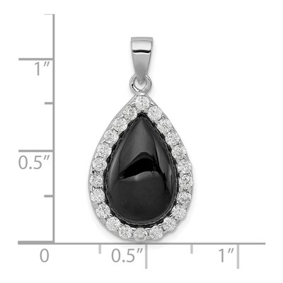 Sterling Silver Onyx & CZ Teardrop Pendant – view 4