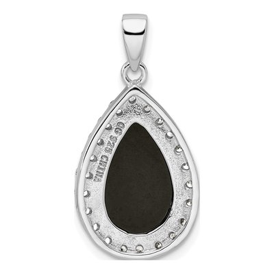 Sterling Silver Onyx & CZ Teardrop Pendant – view 5