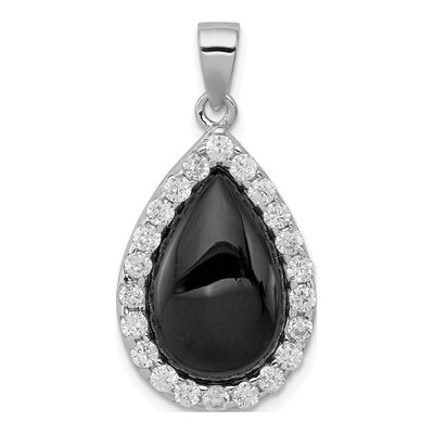 Sterling Silver Onyx & CZ Teardrop Pendant