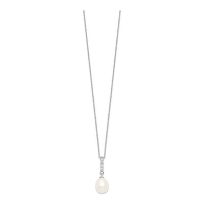 Sterling Silver Freshwater Cultured Pearl & CZ Teardrop Necklace – view 3
