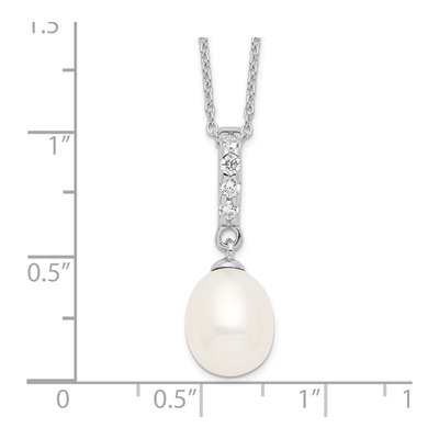 Sterling Silver Freshwater Cultured Pearl & CZ Teardrop Necklace – view 4