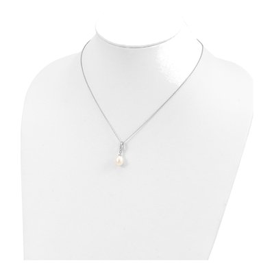 Sterling Silver Freshwater Cultured Pearl & CZ Teardrop Necklace – view 5